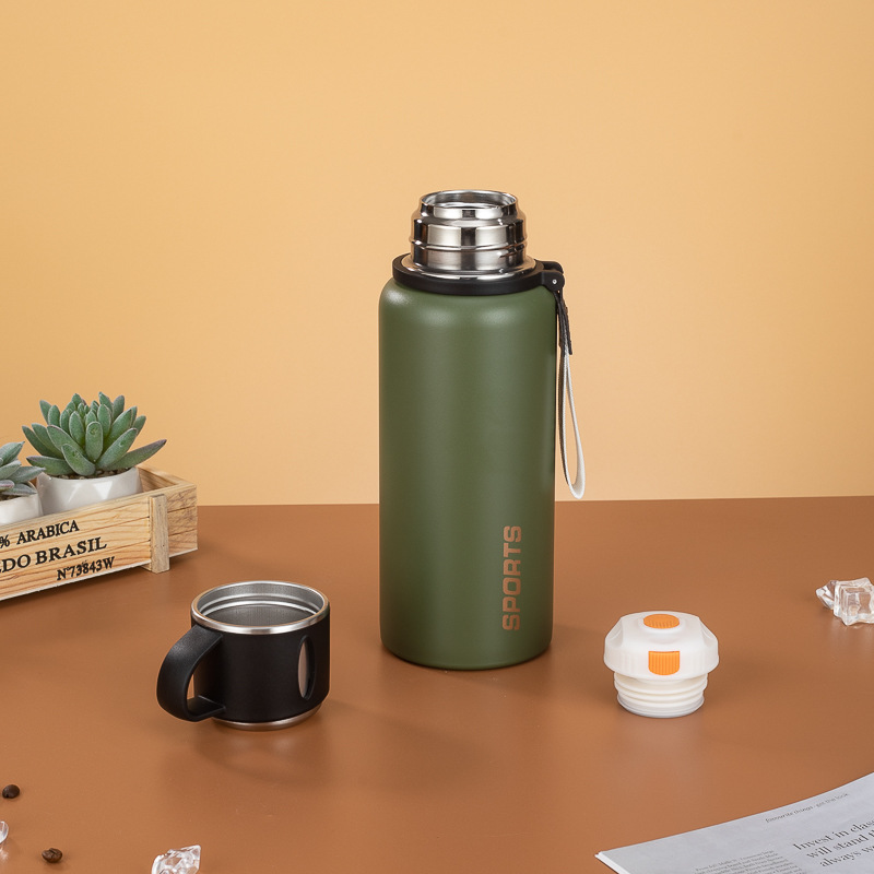 Green thermos stainless steel bottle with custom logo printing option