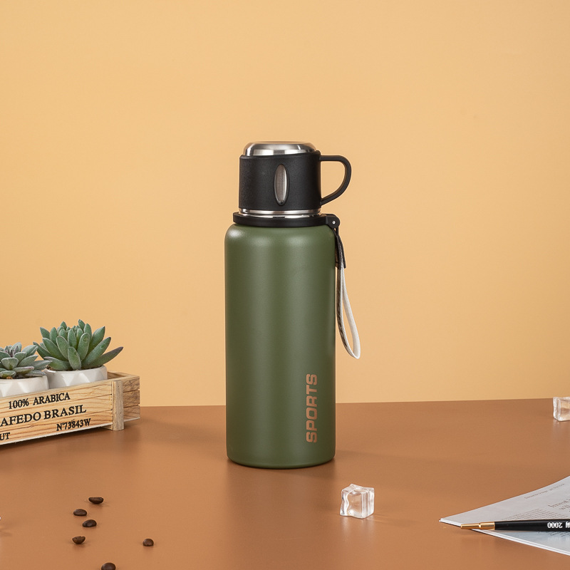 Green thermos stainless steel bottle with custom logo printing option