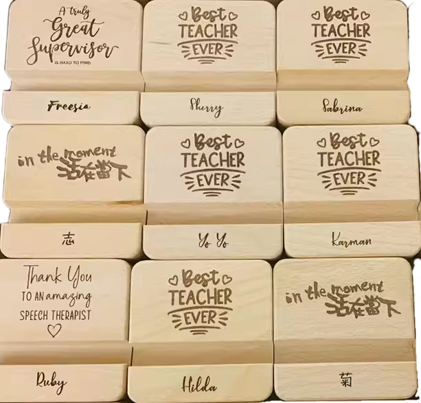 mobile phone wooden holder logo engraving branding bulk order