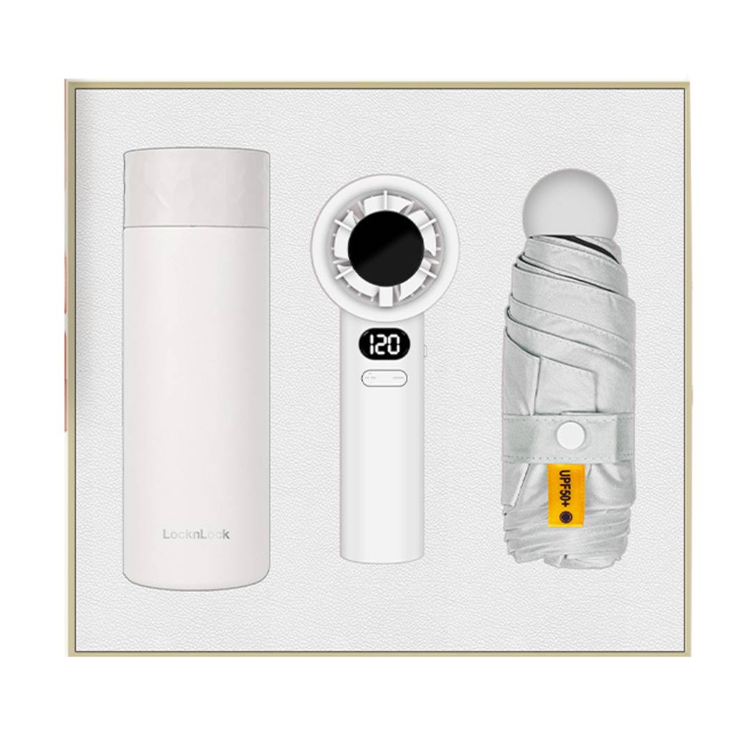 Curated Gift Handfan Set Malaysia – Elegant Corporate Gift Set with Bottle, Hand Fan, Umbrella, and Power Bank