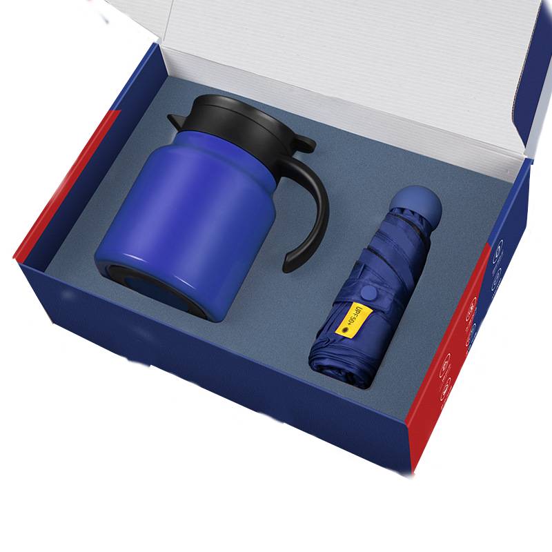 Luxury curated corporate gift set with kettle and umbrella