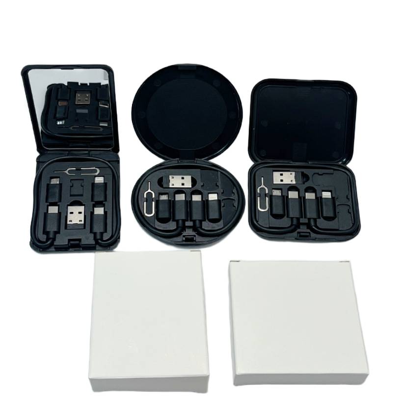 Professional using Multi USB Cable Corporate Gift Set to charge phone and tablet