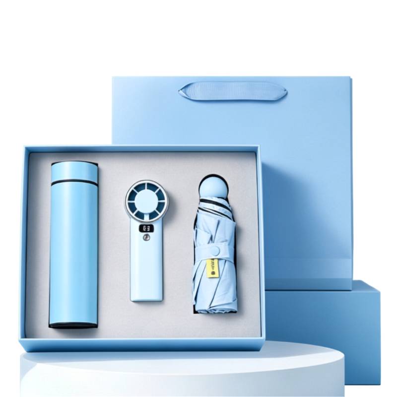 Curated Gift Handfan Set Malaysia – Elegant Corporate Gift Set with Bottle, Hand Fan, and Umbrella