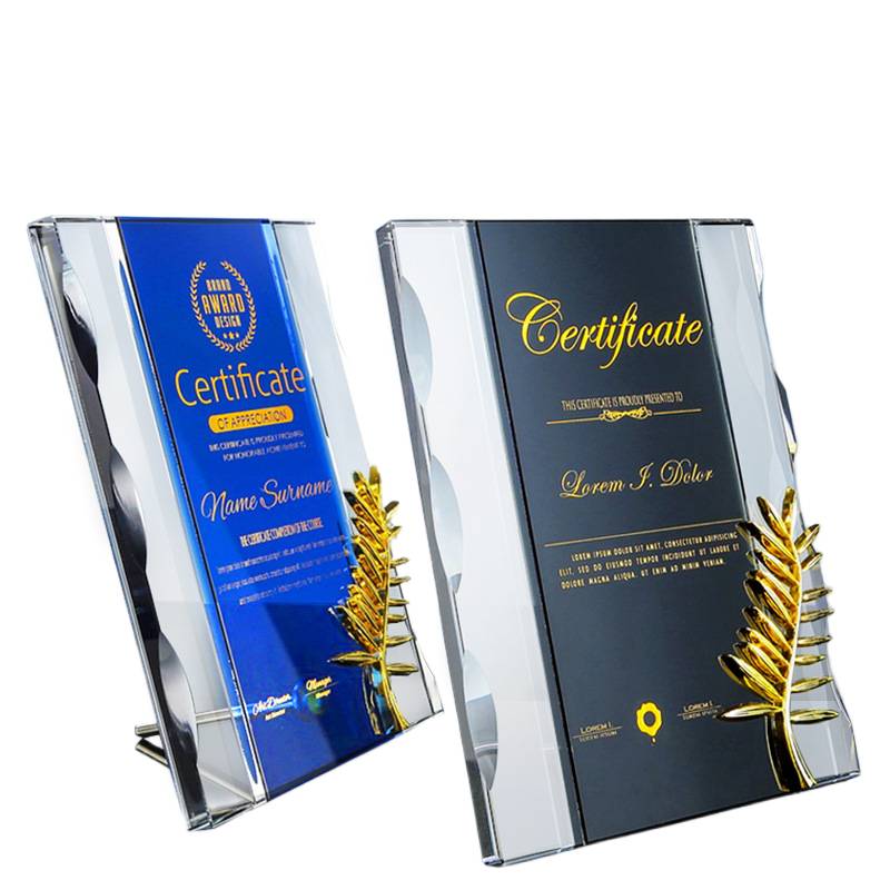 Custom Crystal Certificate Frame – personalized crystal frame with engraved logo