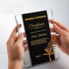 Custom Crystal Certificate Frame – optical crystal award for achievements