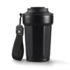 Modern octagonal coffee cup with carrying strap for travel