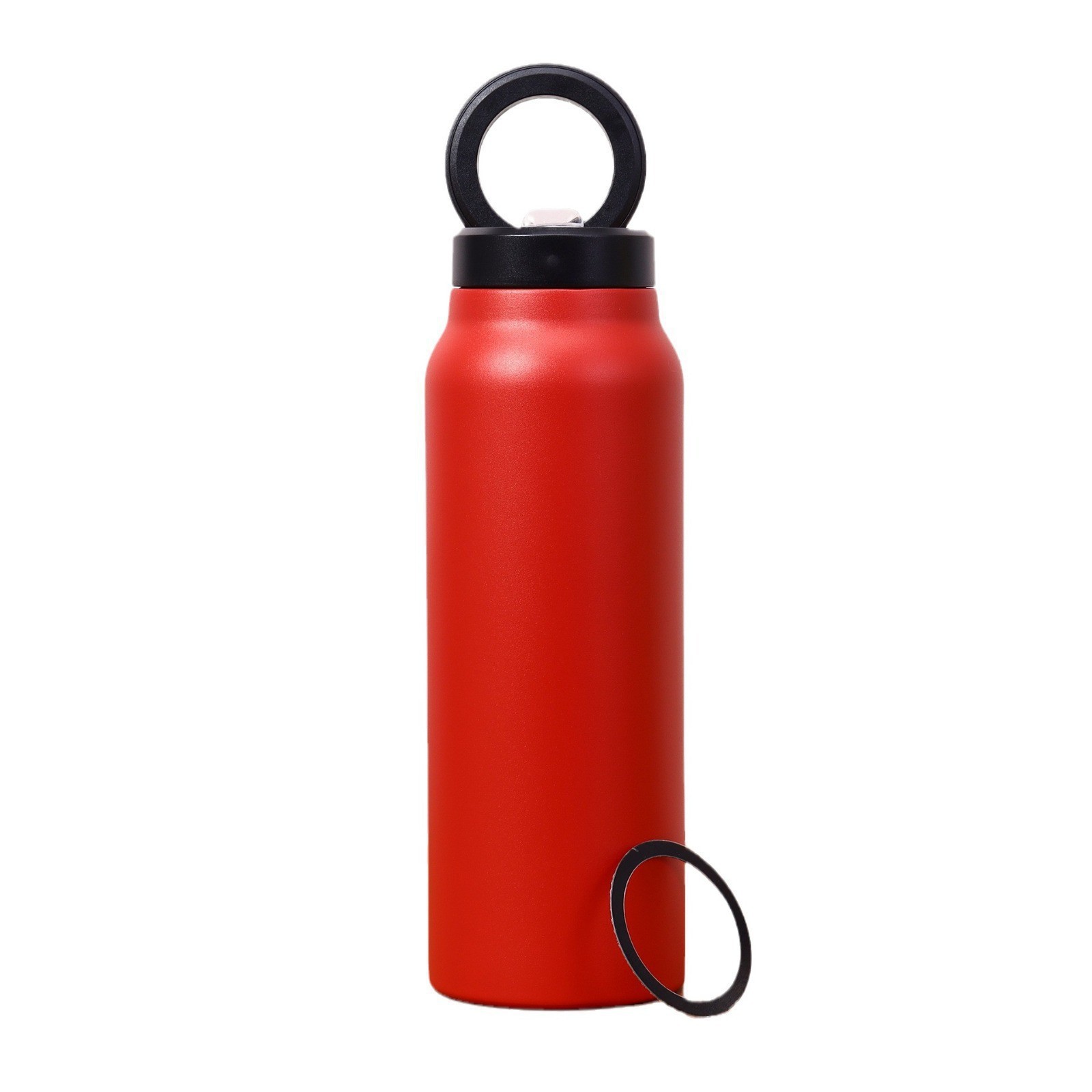 Magnetic phone holder on thermos bottle for hands-free viewing