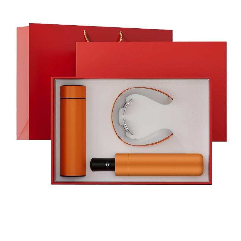 Corporate gift set Malaysia with thermos bottle, neck massager, and umbrella