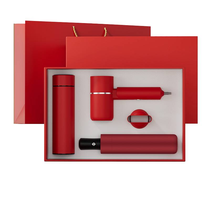 Corporate Gift Set Thermos, Hair Dryer & Umbrella Malaysia – Premium | VKraf Gifts Corporate gift set Malaysia with thermos bottle, foldable hair dryer, and umbrella