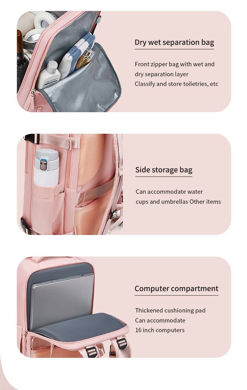 Backpack with wet and dry separation compartments