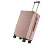 Open luggage bag showing interior compartments and lining