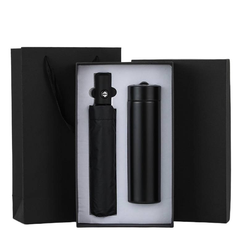 Custom logo thermos bottle and umbrella corporate gift set