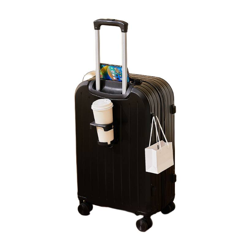 Luggage suitcase with built-in cup holder