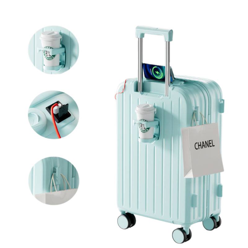 Luggage suitcase with phone holder feature