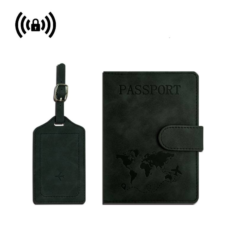 Premium PU leather anti-theft passport holder and luggage tag set