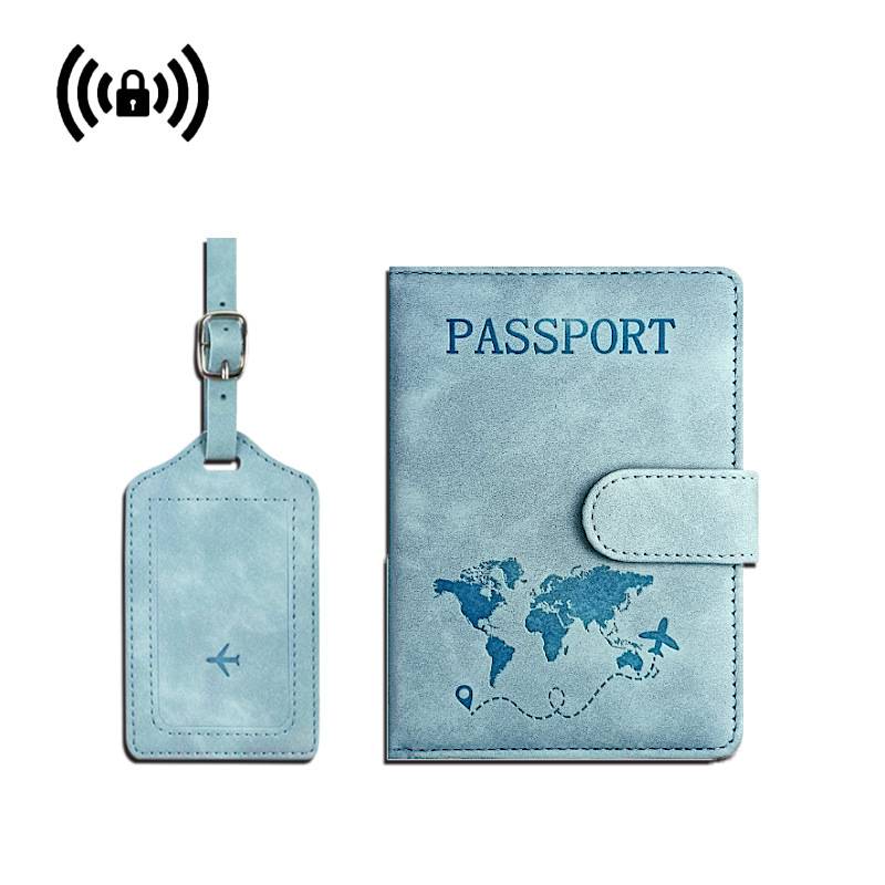 World map PU leather passport holder with luggage tag