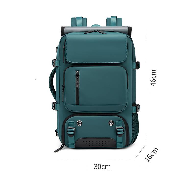 Travel backpack with curved shoulder straps