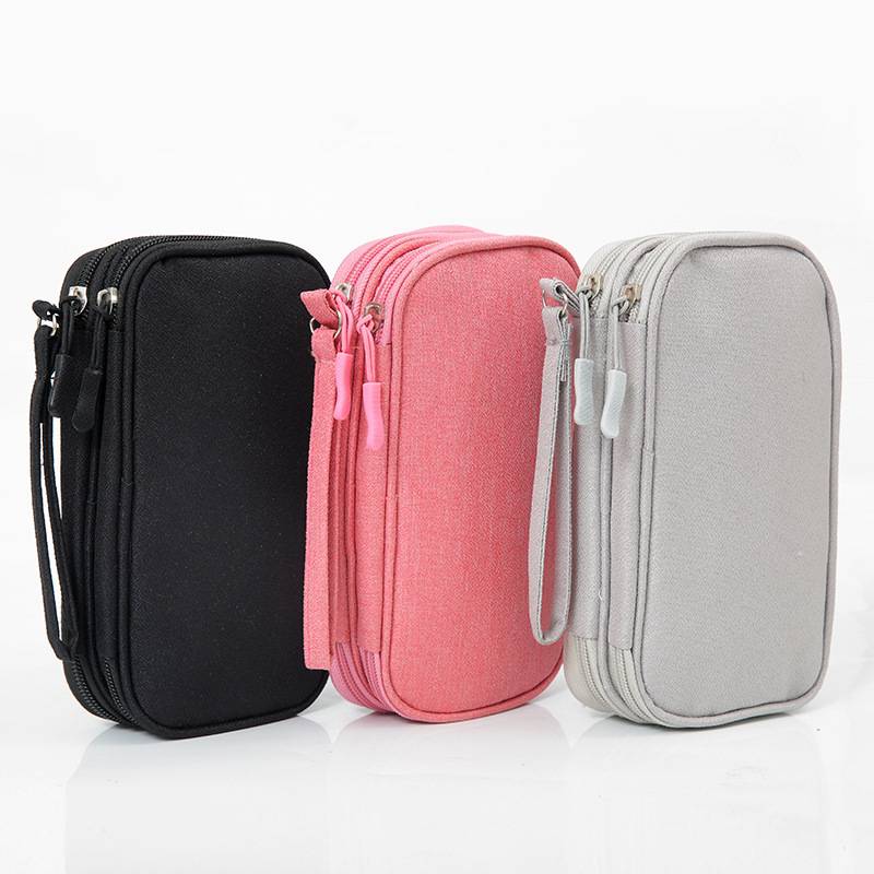 Double layer cable bag organizer with dual zipper