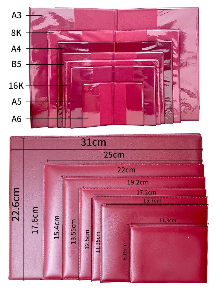 Premium PU leather certificate holder available in A6, A5, A4, and A3 sizes