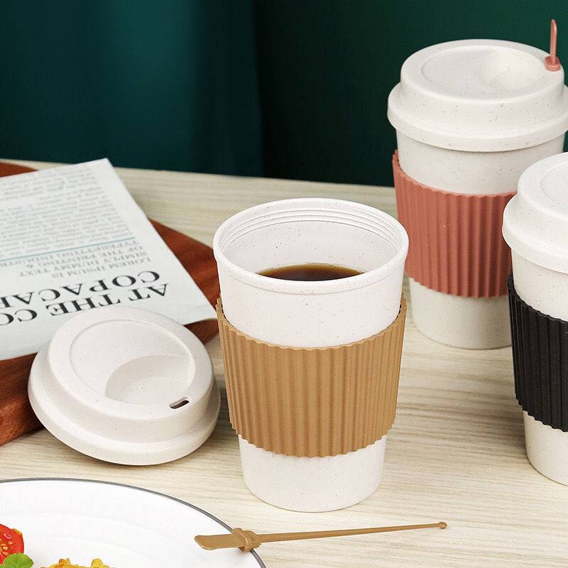 Wheat straw coffee cup with straw and lid design