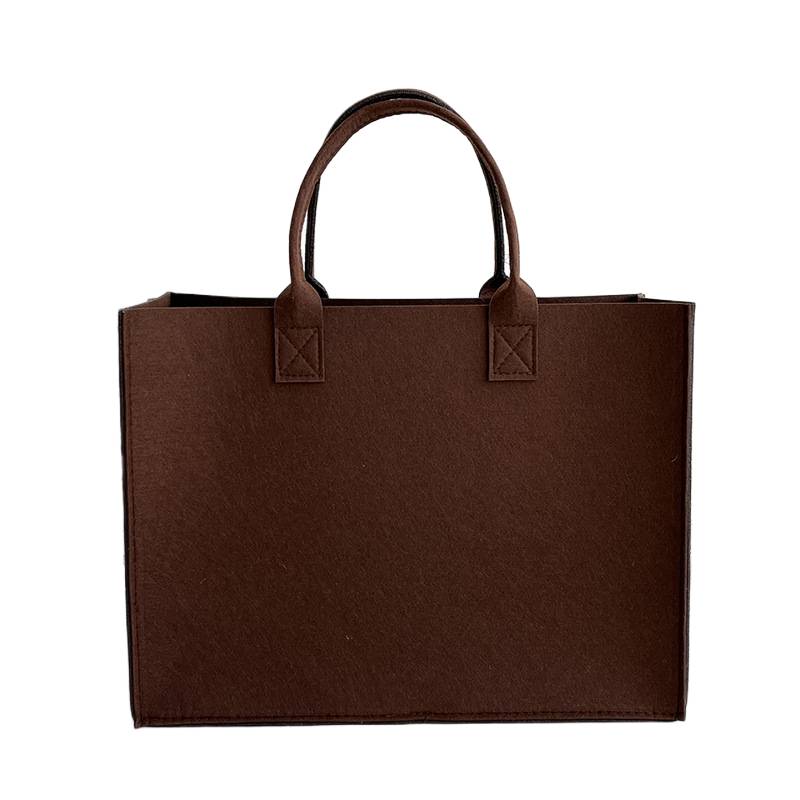 Felt tote bag folded inside a handbag for portability