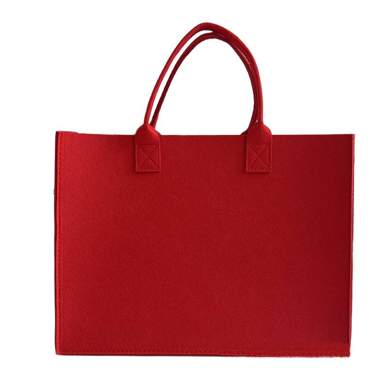 Red felt tote bag with open-top design