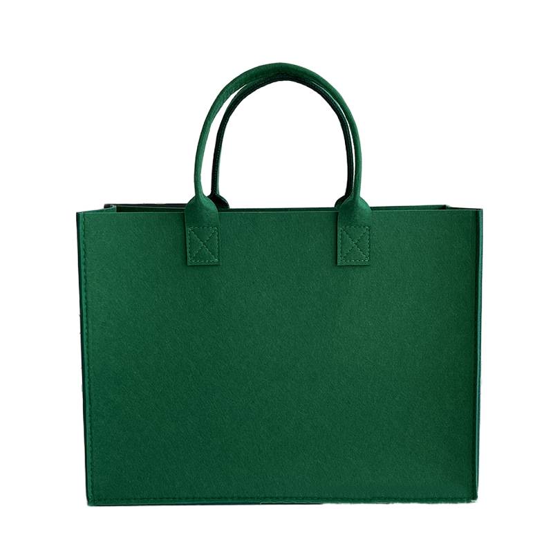 Green felt tote bag with logo area