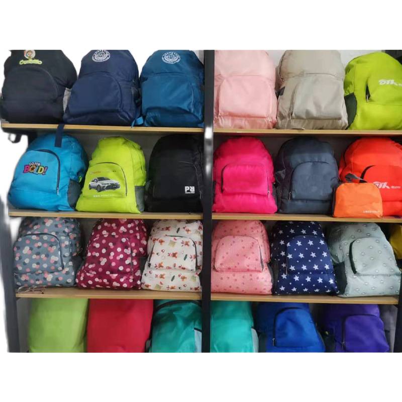 Compact foldable backpack for bulk corporate giveaways