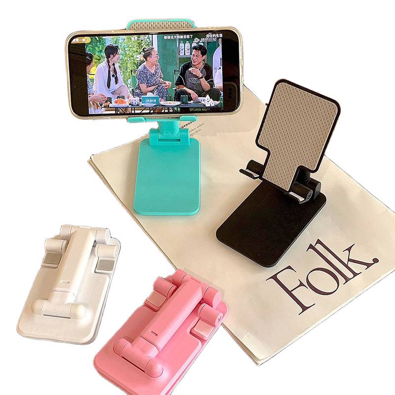 Folding mobile phone stand available in black, white, green, and pink