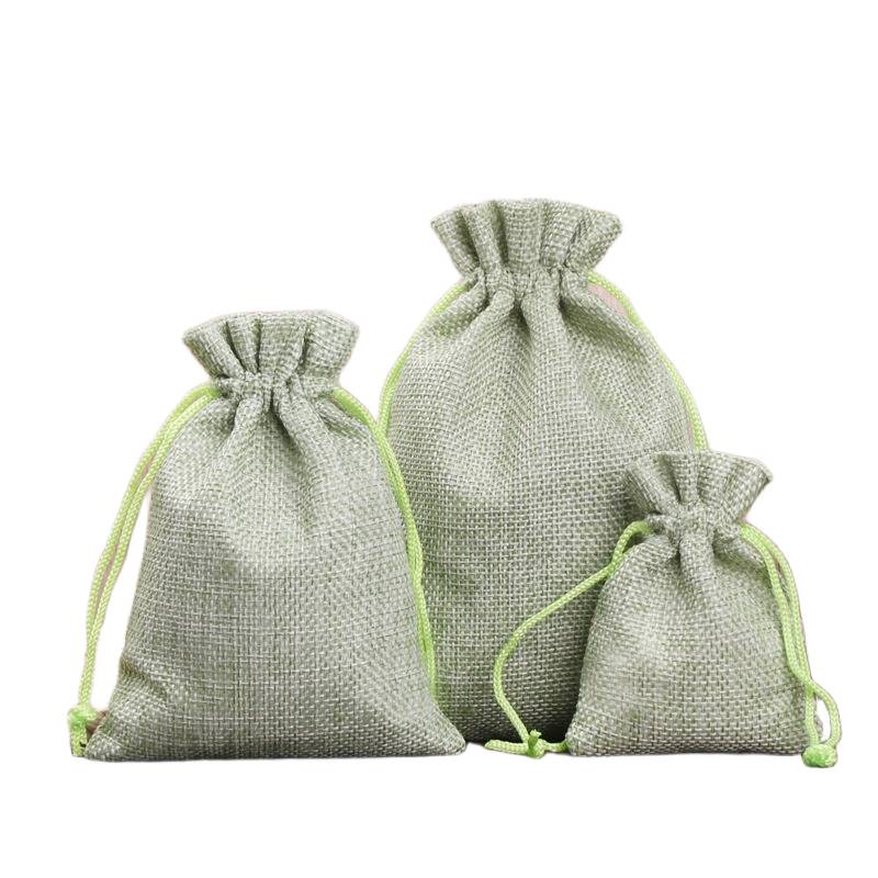 Green drawstring linen pouch