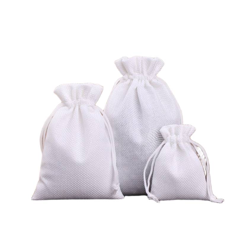 White drawstring linen pouch