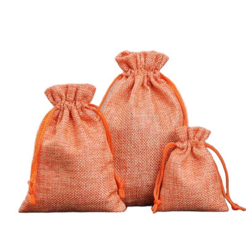Orange drawstring linen pouch