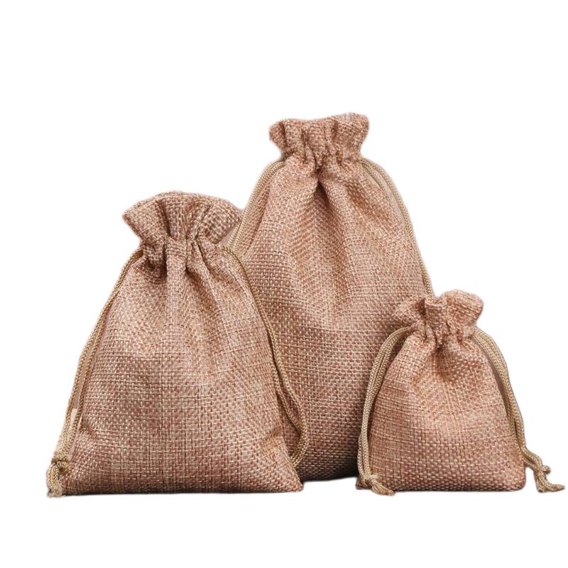 Brown drawstring linen pouch