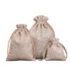 Beige drawstring linen pouch