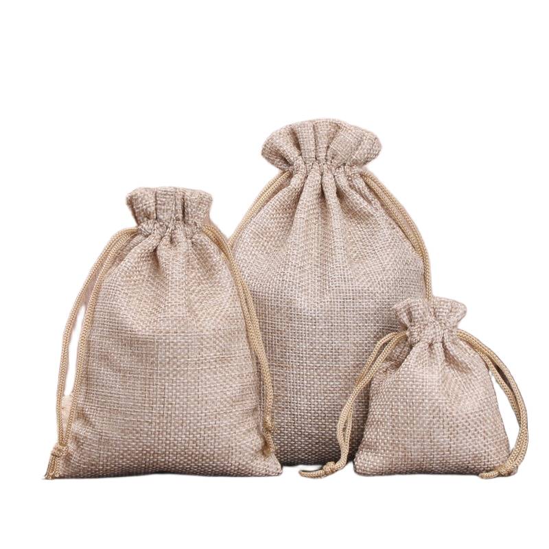 Beige drawstring linen pouch