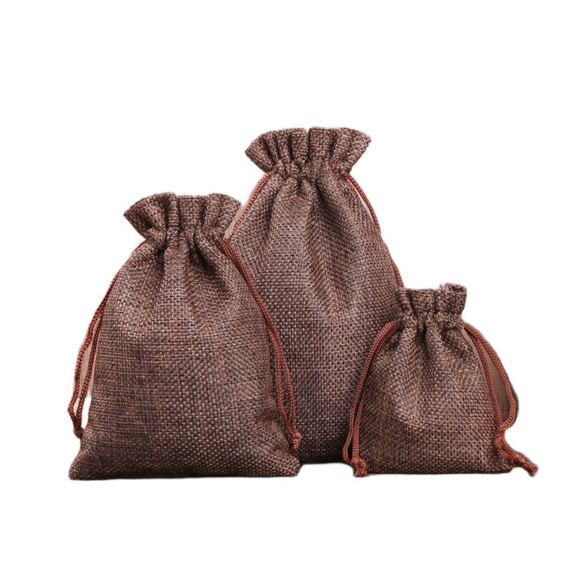 Dark brown drawstring linen pouch