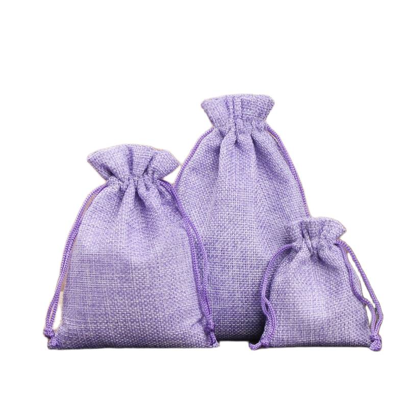 Purple drawstring linen pouch