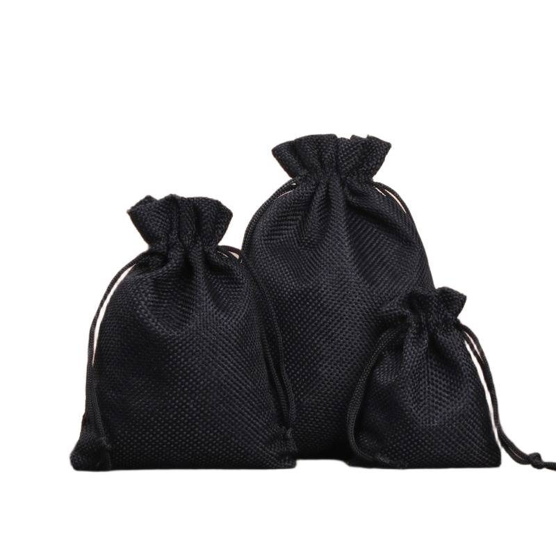 Black drawstring linen pouch