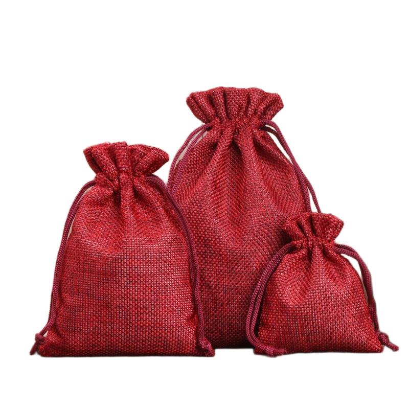Wine red drawstring linen pouch