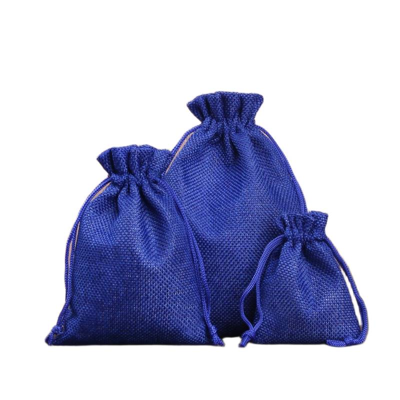 Dark blue drawstring linen pouch