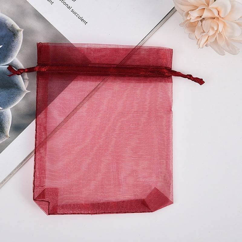 Wine red drawstring mesh pouch