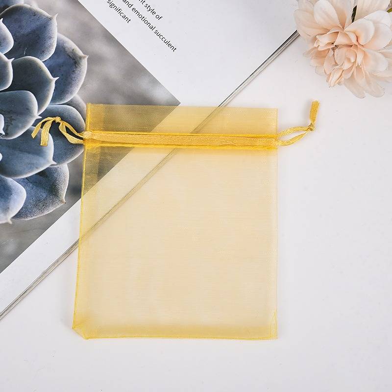 Gold drawstring mesh pouch