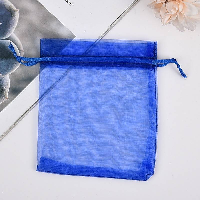 Sapphire blue drawstring mesh pouch
