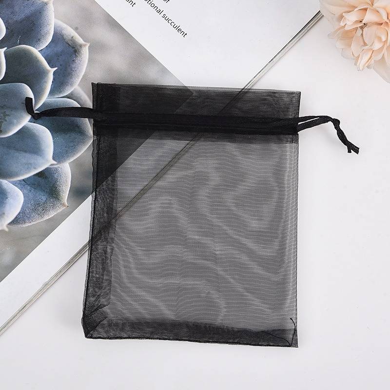 Black drawstring mesh pouch