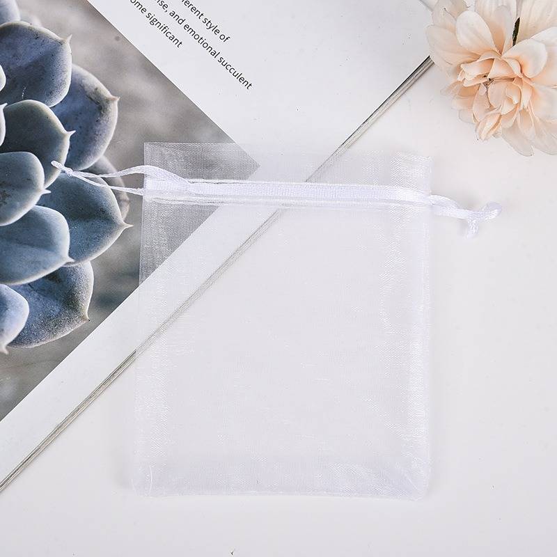 White drawstring mesh pouch
