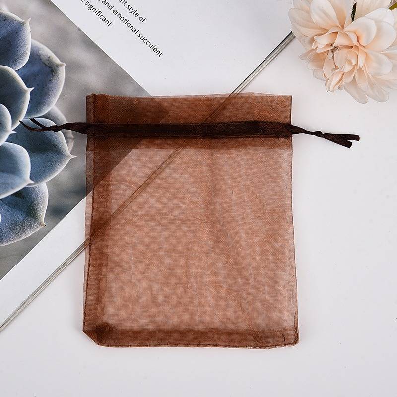 Brown drawstring mesh pouch