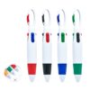 Four-colour ballpoint pen with carabiner clip for easy carrying
