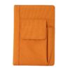 Orange PU notebook angled to show side pockets