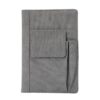 Grey PU notebook angled to display binding and cover texture
