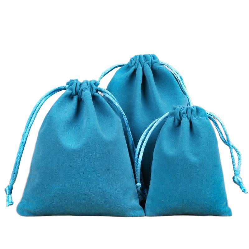 Lake blue velvet drawstring pouch